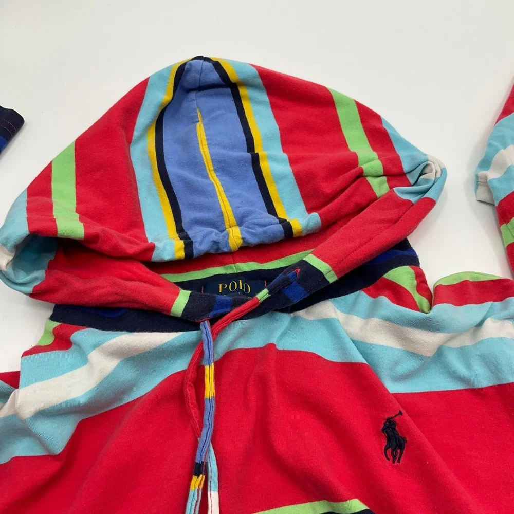 Polo Ralph Lauren Hooded Shirt Men L Stripe Skater Grungecore Preppy Y2K Hip Hop